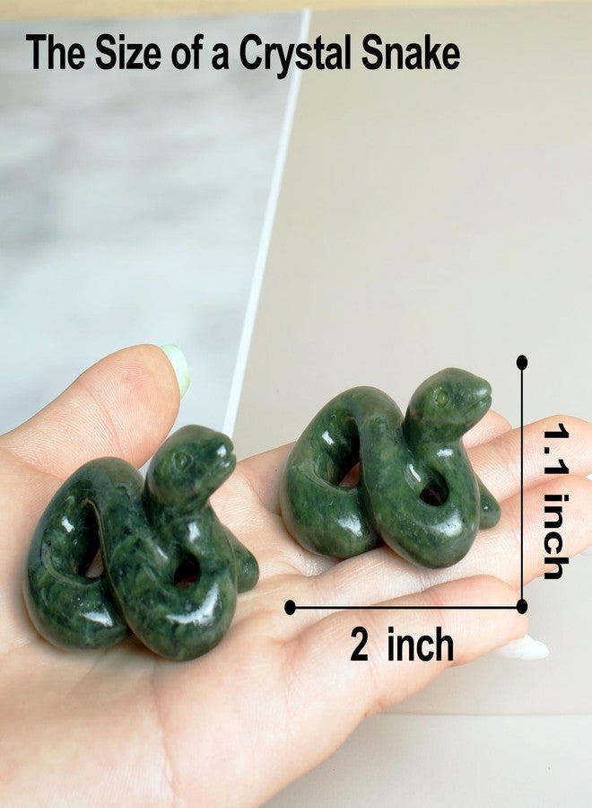 Ytbeoxk Natural Crystal Snake Figurine Decor, 2 Inch Hand Carved Green Jade Serpent Sculpture for Pendant, Reiki Healing Crystal Animal Statue Home Decor, Feng Shui Gifts for Chinese Year of Snake - Image 2